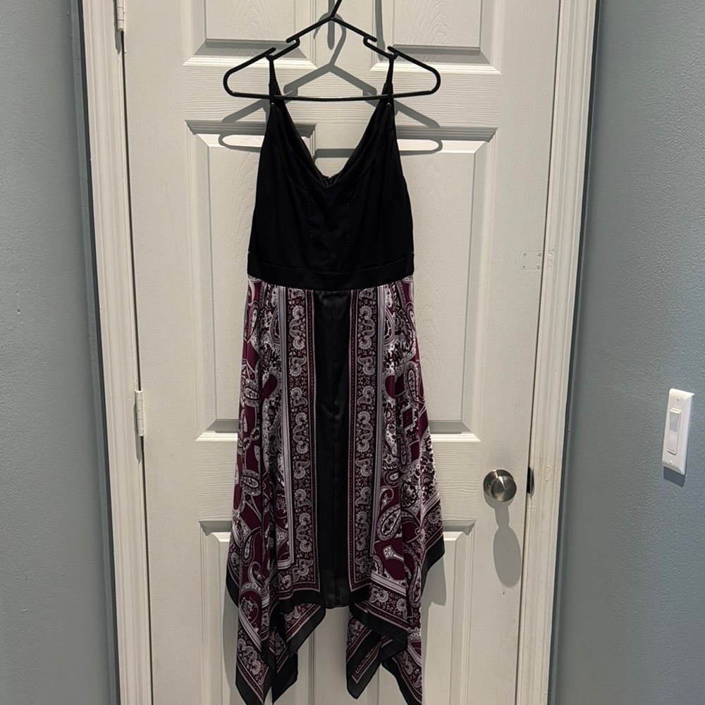 WHBM Elegant Black and Purple Women's Handkerchief Dress size 6-